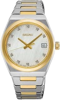 Seiko SUR604P1 Mother of Peal Stainless Steel Analogue Watch for Women, 34 mm Case Size, Gold/Silver