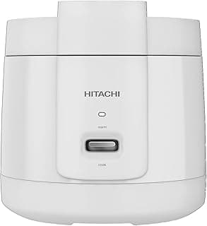 HITACHI Rice Cooker 1.8L – 10 Cup Capacity, Double Non-Stick Coating Inner Pot, 3D Heating, Keep Warm Function, Steam Basket, Detachable Cord, Removable Lid, 800W Cooking Power, White Color