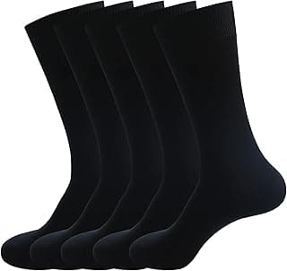 PUJANE Men's Dress Socks 5 Pairs Mens Cotton Calf Business Formal Soft Breathable Long Crew Casual Socks