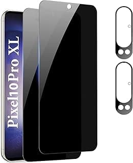 (2+2PCS)RUNGOS for Google Pixel 10 Pro XL Privacy Screen Protector Tempered Glass, with Camera Lens Protector [2.5D Curved Coverage] Anti Spy Privacy Screen for Google Pixel 10 Pro XL Screen Protector
