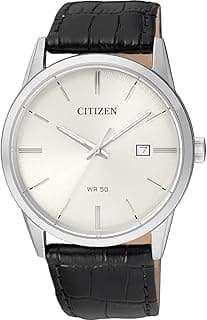 Citizen Quartz Mens Watch, Stainless Steel with Leather Strap, Casual