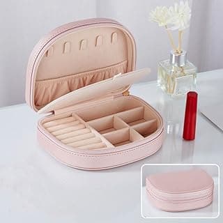 Semi-Circle Leather Jewelry Box, Elegant & Portable Jewelry Organizer for Travel, Daily Commute, and Home Storage (pink)