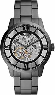 Fossil Analog Mechanical Hand Wind Wrist Watch with Stainless Steel Strap for Men, 44 mm Case Diameter, Gunmetal/Smoke
