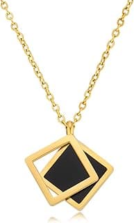 DASIQI 18k Gold Titanium Steel Filled Nature Shell Geometric Pendant Necklace Chain for Women Black White