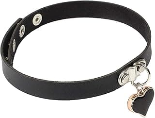 rosenice Leather Collar Necklace Adjustable Stylish Female Binding Clavicle Heart-Shaped Gothic Chain Choker Accessories (Black)