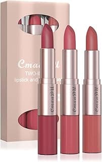 3 Pcs 2 in 1 Lipstick and Lip Gloss Set, Matte Velvet Double Headed High Pigmented Lipstick, Waterproof Long Lasting Lip Makeup Gift Set for Women - Bean Paste Red/Peach Pink/Bean Paste Pink