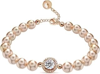 FEIKFEIZ Moissanite pearl bracelet with 2CT lab-grown moissanite diamonds, 18K gold plated, adjustable freshwater pearl bracelet.