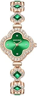ANYUAN Luxury Four-Leaf Clover Bracelet Quartz Watch for Women, Elegant Green Crystal Watch, Fashion Ladies Wristwatch Gift, Stylish Ladies Gift Watch