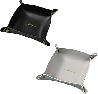 Boolygo Boolygo 2 Pack Leather Valet Tray, Folding Jewelry Cosmetic Key Coin Phone Watch Wallet EDC Tray Organizer Storage Catchall Bowl for Travel Home Office Nightstand Men Women (Black + Gray)