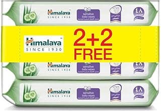Himalaya Sensitive Skin Baby Wipes | 48 wipes X 4 packs (192 Wipes) | Cleanses Baby's Skin as Gently as pure Water | Enriched with Goodness of Aloe Vera & Cucumber | Alcohol & Paraben Free
