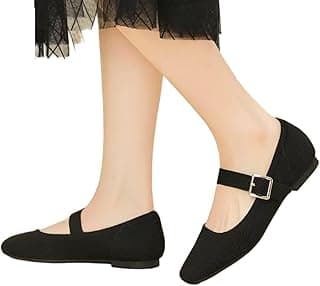 Women's Ballet Flats Square Toe Knit Ballerina Walking Office Slip-on Shoes with Strap 1 Pair Black (Size 7.5-10