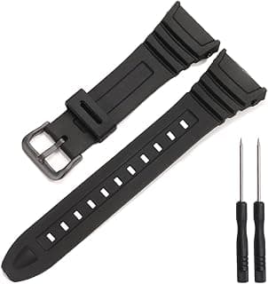 XBDSW W96H Replacement Watch Strap Compatible with Casio Men's W-96H W96H-1BV Sports Strap Metal Buckle Black Resin Wirstband, Eine Grösse, Resin, No Gemstone
