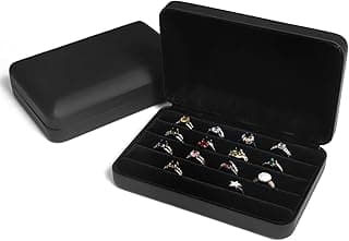 sadkew sadkew Jewelry Ring organizer Box, Portable Small Storage Display Case, Fashion Jewelry Tray Holder Showcase, Ring Boxes for Multiple Rings Fits for Travel or Home Organizers (Black Big)