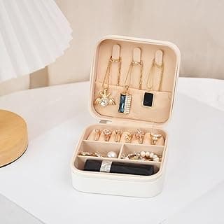 White PU Travel Jewelry Box - Portable Mini Jewelry Organizer Case Display Storage Holder Boxes for Rings Earrings Necklaces Bracelets