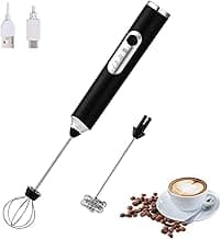 ANYOUI Rechargeable Electric Foam Maker - Handheld Milk Frother and Drink Mixer With Stainless Whisks, 3 Speed Adjustable Blender for Cappuccino (Black)
