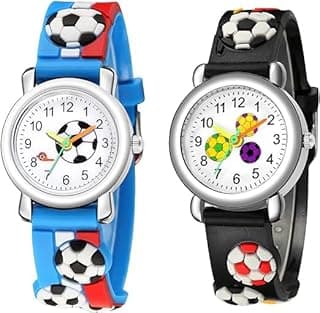YelaJoy 2 Packs Kids Watches for Boys,3D Football Cute Cartoon Silicone Children Toddler Wrist Watch Waterproof Time Teaching Easy to Read Watch,Sport Electronic Wrist Watch for 3-12 Year Kids