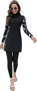 Doeunner Women Muslim Swimsuits UPF 50+ Modest Islamic Swimwear Burkini Long Sleeve Leggings Pants Two-piece Bathing Suits Full Coverage Tops Pants Set Rash Guard Bodysuit Surfwear Wetsuit Beachwear