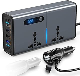FOKKAH 200W Car Power Inverter, DC 12/24V to 220V AC Car Inverter,3 USB 1 Type-C Ports Charger Adapter Car Plug Converter with Switch and Current LED Screen,Suitable for Cars, SUV & Truck(Silver gray)