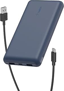 Belkin Portable Charger, USB C Power Bank 20000 mAh w/ 2 USB-A Ports, 15W w/A to C Cable - iPhone 17, Air, Pro, Pro Max, AirPods, Samsung Galaxy S25, iPad, Nintendo Switch 2, Google Pixel 10 – Blue