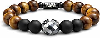 Miracle Empire Men’s Tiger Eye Bracelet – Natural Stone beads jewelery Accessory, Matte Black Onyx & Original Terahertz | Luxury Stretch Bracelet for Men – Gym, Office & Modern Fashion Style Gift