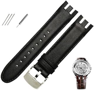 WATCHPRO - Genuines Leather Watch Strap For Swatchs YRS403 412 402G watch band 21mm watchband men curved end watches bracelet (black plain 21mm)