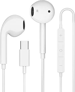 T Tersely USB C Wired Earbuds with Mic&Controls-Noise Isolating, Type C Headphones Compatible with iPhone 17/16/15 Pro Max, Samsung Galaxy S26/S25/S24/S23/Ultra, Pixel 10/9/8 (White)