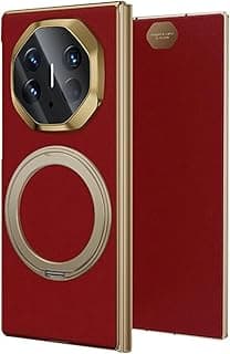 Azonee Genuine Leather Flip Case for Huawei Mate XT, Luxury Smart Window Clear View Cover with Magnetic Ring Stand, Shockproof All-Inclusive Lens Protection, Ultra-Thin Anti-Fall Phone Case – Red