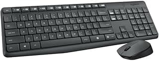 Logitech MK235 Wireless Keyboard and Mouse Combo for Windows, 2.4 GHz, Arabic-English Layout - Black
