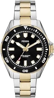 Fossil Dalton Three-Hand Stainless Steel Wrist Watch for Men, Black/Gold/Silver