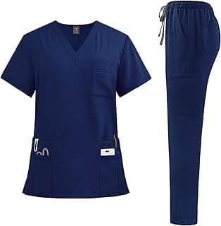 NiaaHinn Scrubs for Women Men Set - Stretch Top & Cargo Pants with Multi Pocket for Nurse