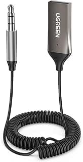 UGREEN Car Bluetooth Receiver 5.3, Aux Bluetooth Adapter 3.5mm Jack Plug & Play Wireless Dongle Receiver with MIC for TV, Car Audio, Home Stereo, Headphone, Speakers, Phone, Laptop