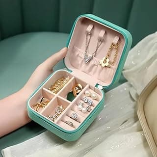 Portable Mini Jewelry Storage Box Travel Organizer Case for Earrings Necklace Ring (Blue)