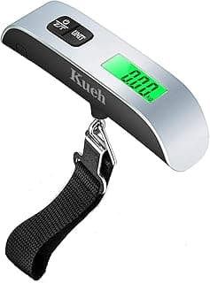 Kueh Kueh Luggage Scale–Portable Digital Hanging Baggage Weight Scale for Travel, 110 lbs/ 50 kg Capacity, Battery Included (Silver+Black)