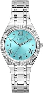 GUESS Silver-Tone and Teal Crystal Analog Watch