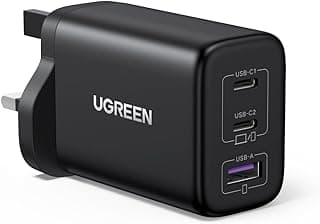 UGREEN Nexode 65W Type C Charger, 3-Port GaN Laptop Power Adapter USB-C Fast Charge Wall Charging Plug Compatible for MacBook Air, HP/Dell, iPad, iPhone 17 Pro Max, Galaxy S26 Ultra/S25, Xiaomi