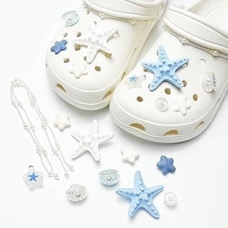 10 Pcs Ocean Starfish Pearl Shoe Charms for Crocs, Nautical Sea Shells Beach Theme 3D Jibbitz, Summer Shoe Decorations for Women Girls, Mermaid Style Shoe Accessories