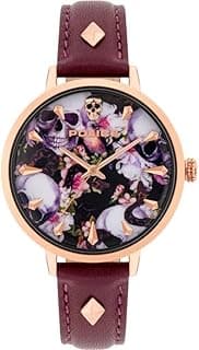 Police Miona Black Dial Leather Strap Analog Watch for Women, 36mm