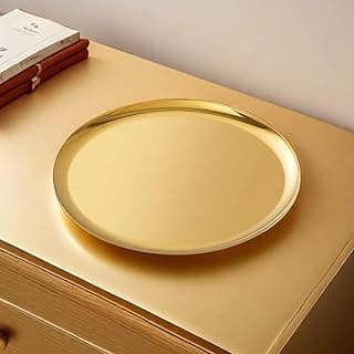 11" Large Gold Stainless Steel Round Tray, Multi-Use Storage Organizer, Mirror Polished Finish,1.1mm Thick