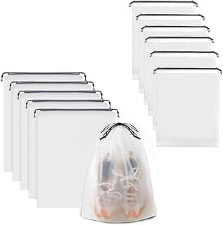 GoodTool 12Pack Transparent Storage Bags Set, Drawstring Shoe Bags for Travel, Large Clear Portable Shoe Bags Organizers, for Travel and Daily Use (13.8 x 17.7 Inch)