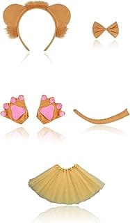 Sweet seven Lion Costume Set for Kids - 5 Pieces Lion Headband Tail Bow Tie Gloves Tutu Skirt Set, Animal Fancy Costume for Party and Stage Performance.