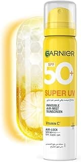 Garnier SkinActive Super UV SPF50+ Invisible Air-Mist Lightweight Sunscreen, with Vitamin C PA++++ to correct Sunspots, UVA + UVB, sprayed over make up, for sensitive skin and all skin types, 75ml