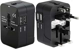 Travel Adapter, International Adapter, Global All-in-One Universal Plug Adapter, Adapter Plug for US, EU, UK, Australia (Black)