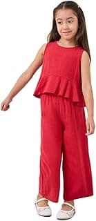 Styli Girls Girls Red Solid Sleeveless Peplum Blouse and Pants Set