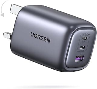 UGREEN 65W USB Charger Type C, 3 Ports GaN Fast Charging Plug with Foldable Pin iPhone 17 Pro Max Wall Charge Head Laptop Power Adapter, Compatible with Samsung S25 Ultra, MacBook Air, iPad, Leveno