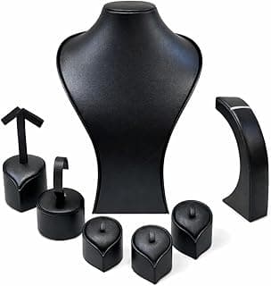 Jewelry Display Set - Necklace Display Stand - Bracelet Display Stand - Ring Display Holder - Bangle Display Stand - Earring Stand - Black Faux Leather Jewelry Display Set - (Black)