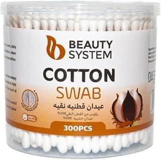 Beauty System Pure Cotton Wooden Swabs, Double-Tipped Cotton Buds, Professional Makeup and Personal Care, 300 Count
