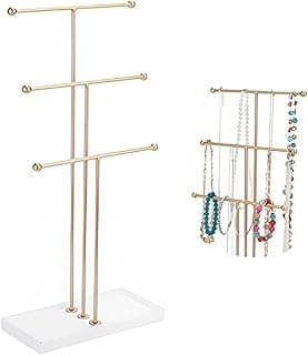 Beauenty Beauenty Three Tier Trigem Hanging Jewelry T Shaped Display Rack,layered Jewelry Rack Organizers For Necklaces,Bracelets, Rings, Organizers Trays With Bases Display Holder Tiered