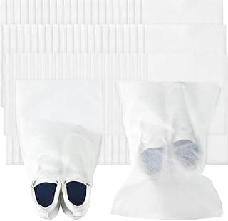 ALMEKAQUZ 100Pcs Transparent Shoe Bags, Clear Shoes Organizers Storage Pouch with Rope for Travel, Portable Drawstring Shoe Storage Bag for Dust and Storage
