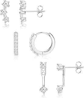 Hannea HANNEA® 3 Pairs Ear Studs Silver Earrings Set for Women, Hypoallergenic Zircon CZ Stud Earrings, Fashion Jewelry Gift, Minimalist Cartilage Earring Multipack
