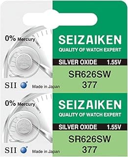 Seizaiken Seizaiken 377 SR626SW 1.55V 0% Hg Silver Oxide Watch Battery (2 Batteries) Made in Japan by Seiko